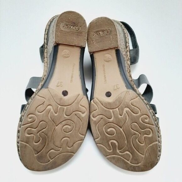RIEKER Roberta Women's Wedge Sandal Gray Zipper Rosette Sz Eur 37 US 6 - Picture 12 of 13